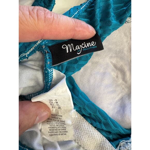 Maxine of Hollywood Textured Front Ruched One Piece Swimsuit Blue Size 6 - Picture 4 of 4